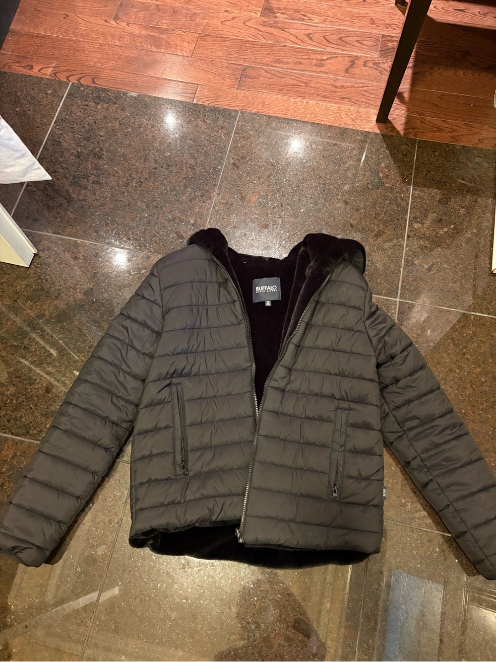 Buffalo David Bitto Black Puffer Jacket with Faux Fur Lining